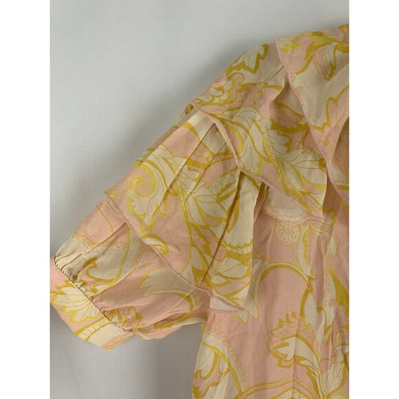 Ted Baker Frisis MIB Frill Printed Top Light Yellow Womens Size 2 Ted Size 0 - Picture 9 of 14